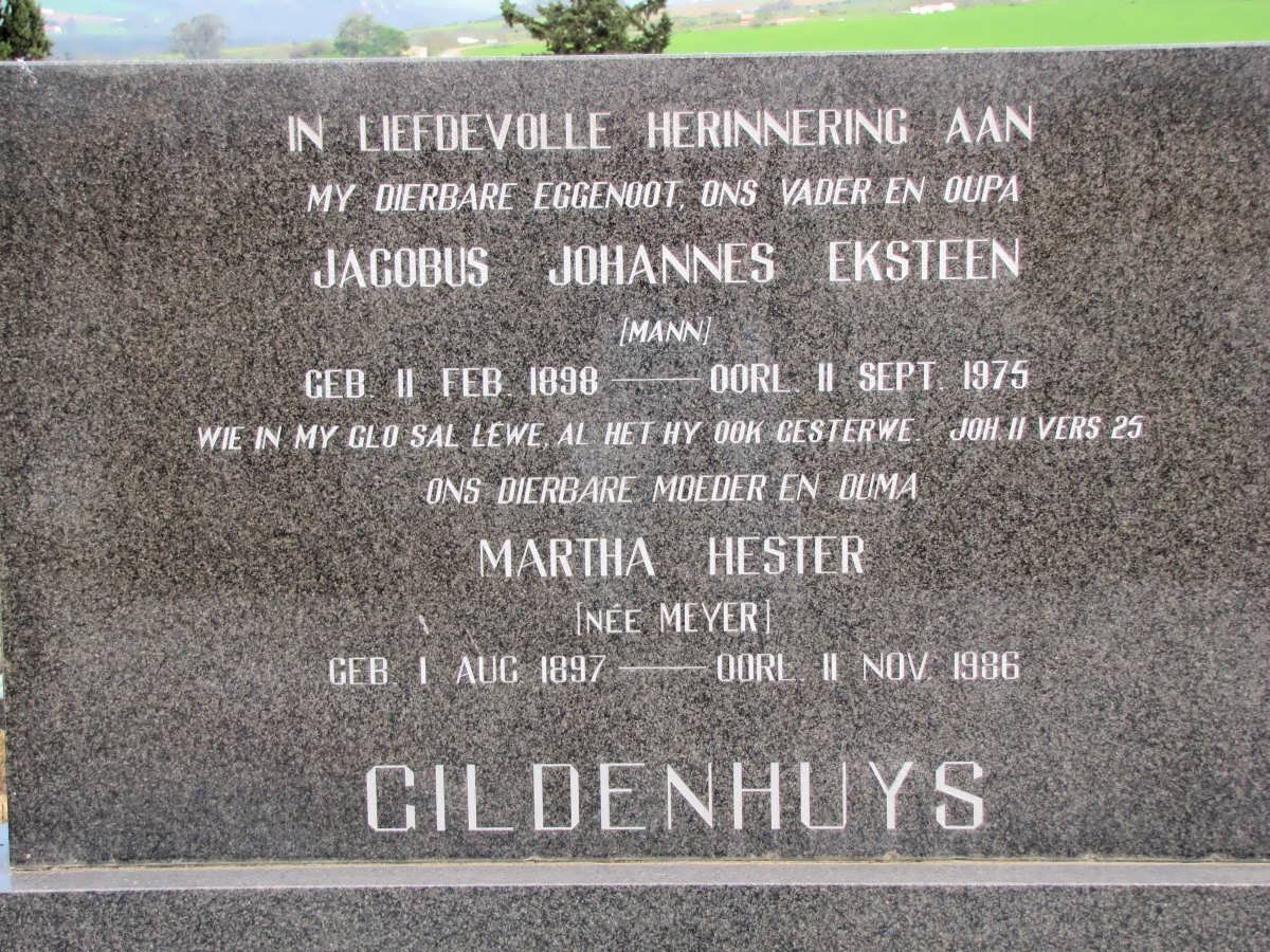 GILDENHUYS Jacobus Johannes Eksteen 1898-1975 &amp; Martha Hester MEYER 1897-1986