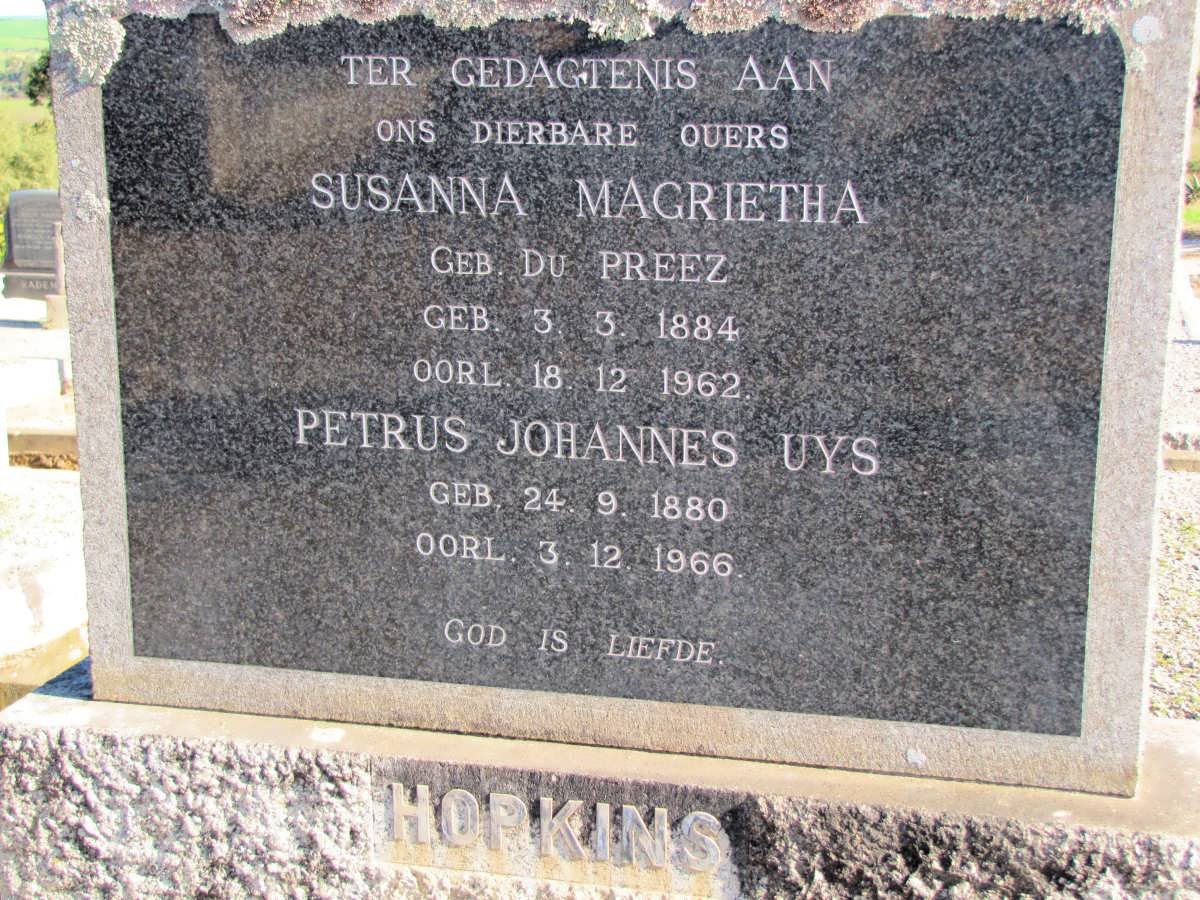 HOPKINS Petrus Johannes Uys 1880-1966 &amp; Susanna Magrietha DU PREEZ 1884-1962