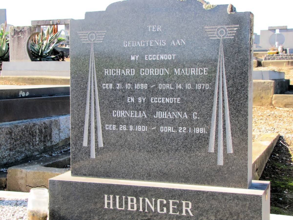 HUBINGER Richard Gordon Maurice 1896-1970 &amp; Cornelia Johanna C. 1901-1981