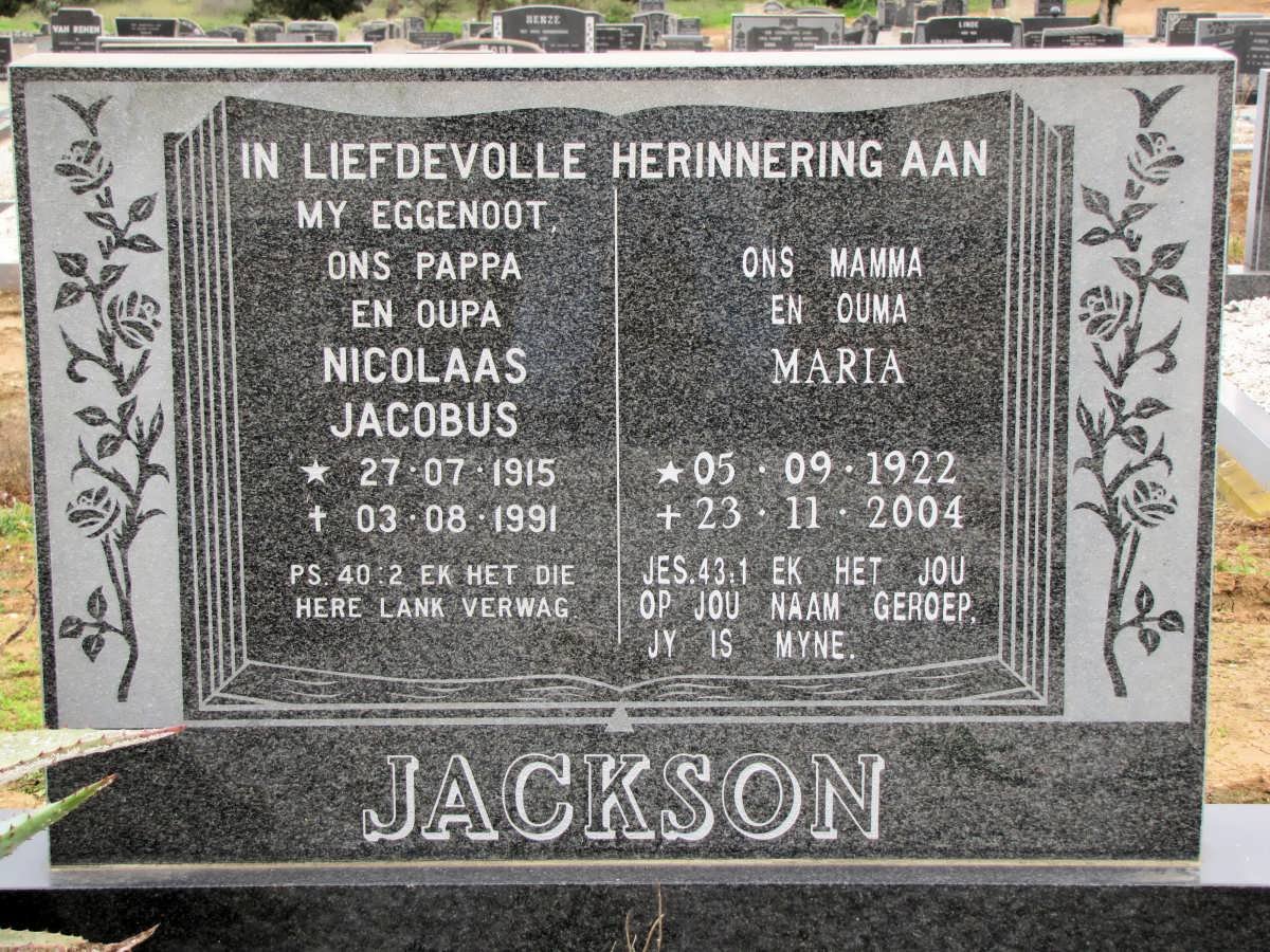 JACKSON Nicolaas Jacobus 1915-1991 &amp; Maria 1922-2004
