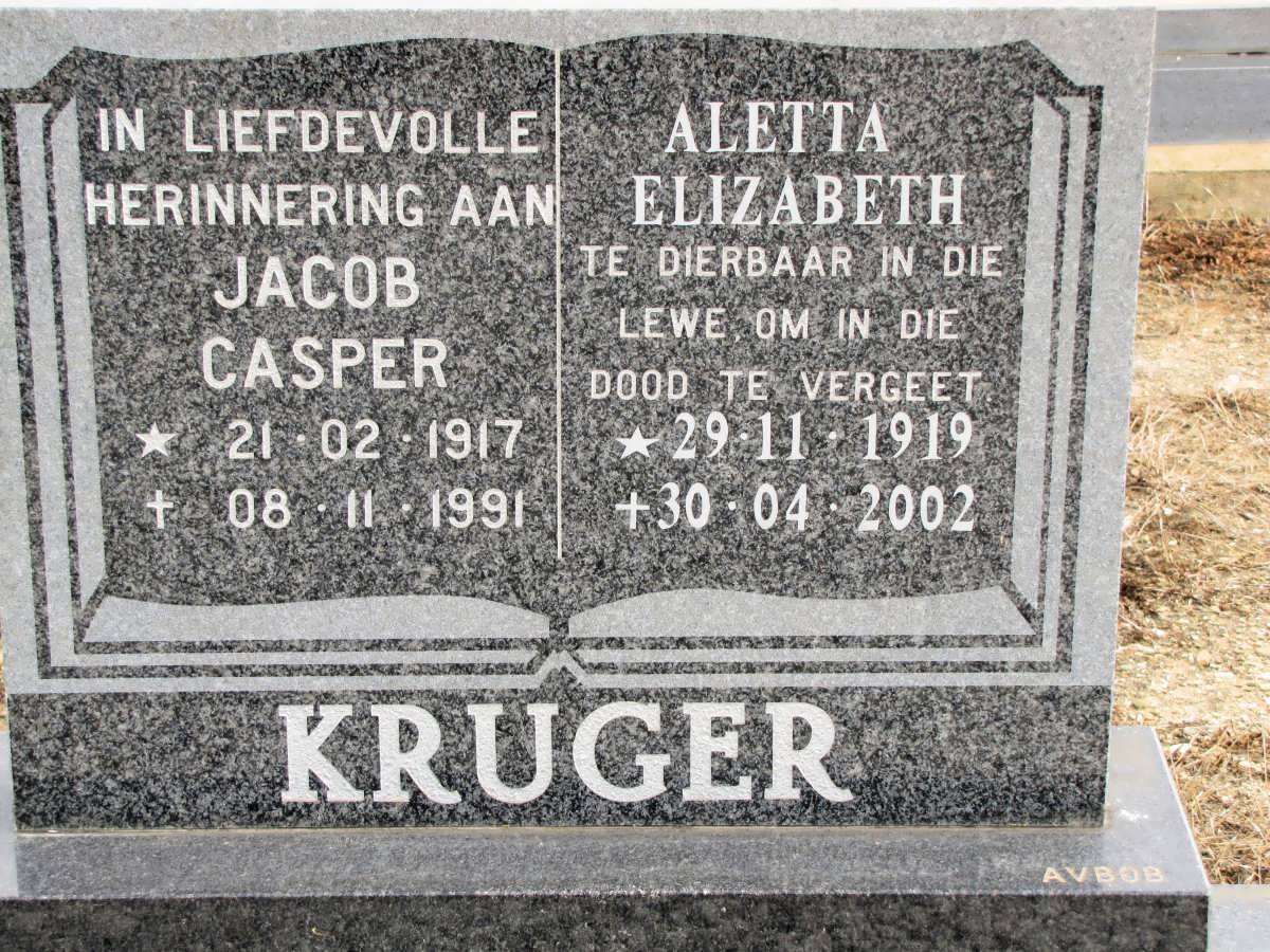 KRUGER Jacob Casper 1917-1991 &amp; Aletta Elizabeth 1919-2002