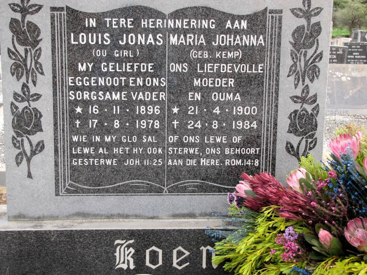 KOEN Louis Jonas 1896-1978 &amp; Maria Johanna KEMP 1900-1984