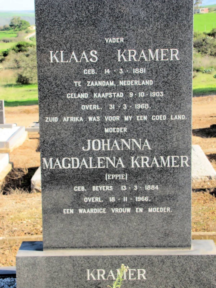 KRAMER Klaas 1881-1968 &amp; Johanna Magdalena BEYERS 1884-1966