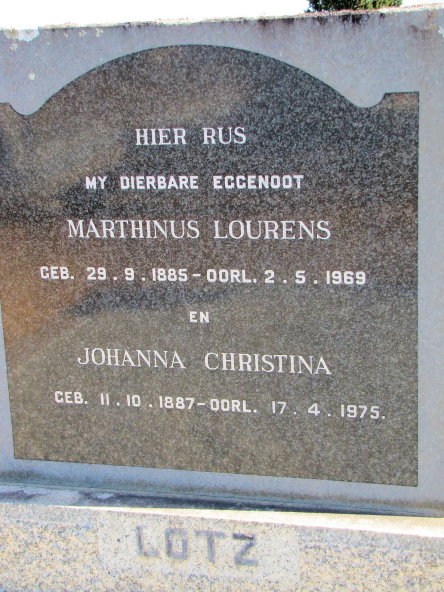 LOTZ Marthinus Lourens 1885-1969 &amp; Johanna Christina 1887-1975