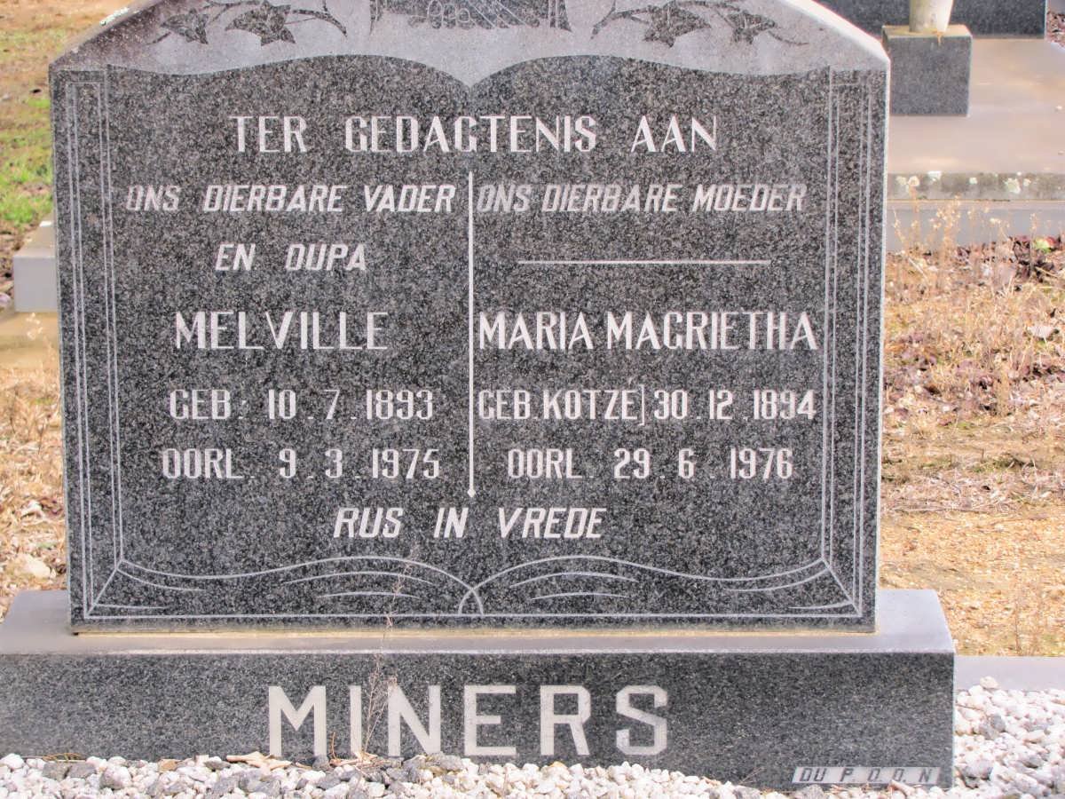 MINERS Melville 1893-1975 &amp; Maria Margrietha KOTZE 1894-1976