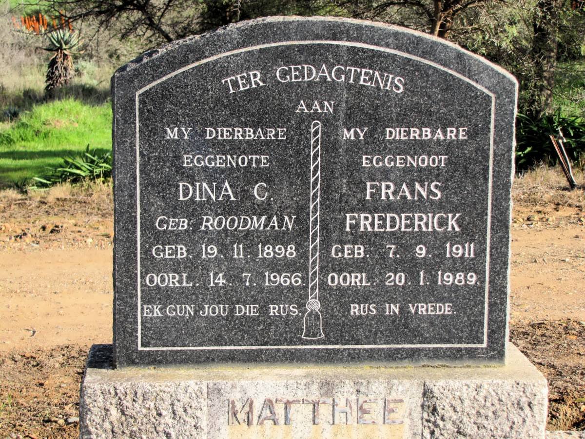 MATTHEE Frans Frederick 1911-1989 &amp; Dina C. ROODMAN 1898-1966