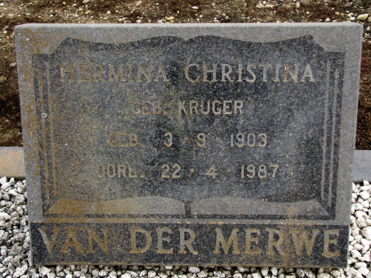MERWE Hermina Christina, van der geb KRUGER 1903-1987