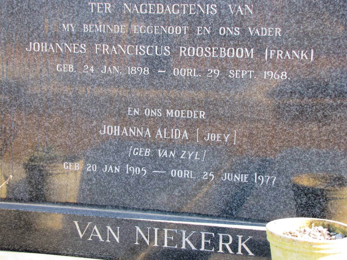 NIEKERK Johannes Franciscus Rooseboom, van 1898-1968 &amp; Johanna Alida van ZYL 1905-1977