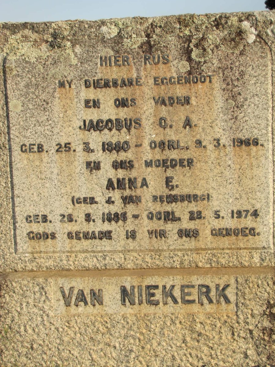 NIEKERK Jacobus C.A., van 1880-1966 &amp; Anna E.J. VAN RENSBURG 1886-1974