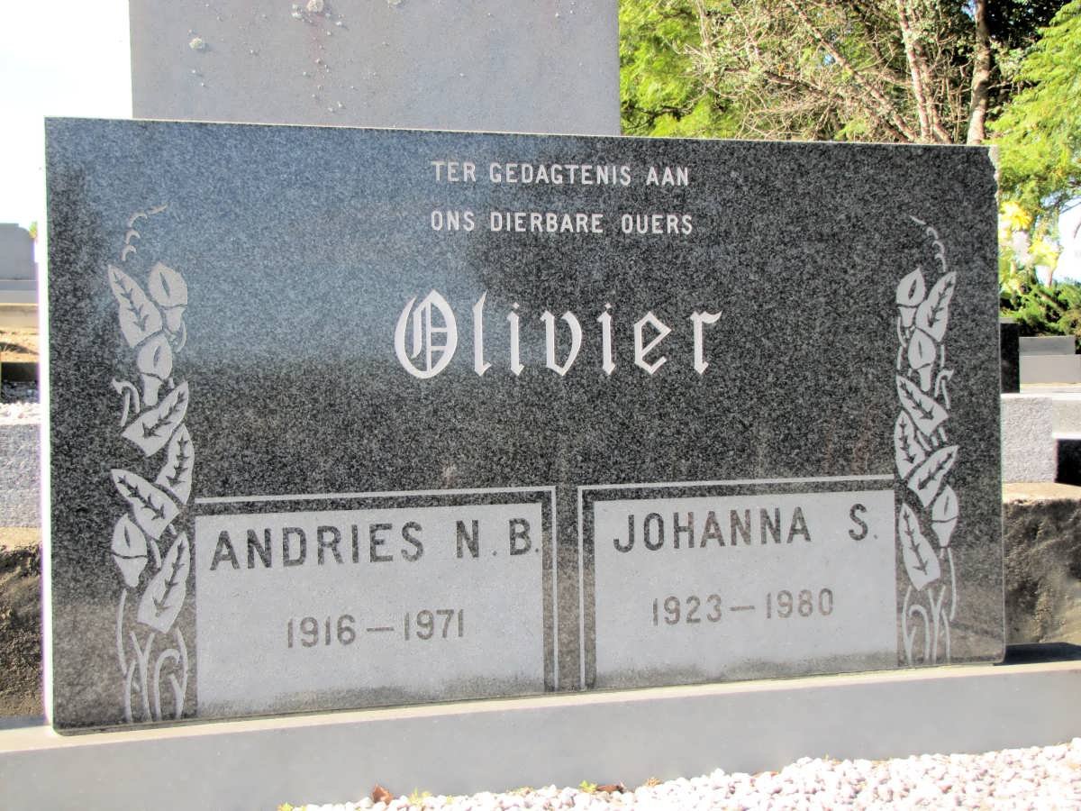 OLIVIER Andries N.B. 1916-1971 &amp; Johanna S. 1923-1980