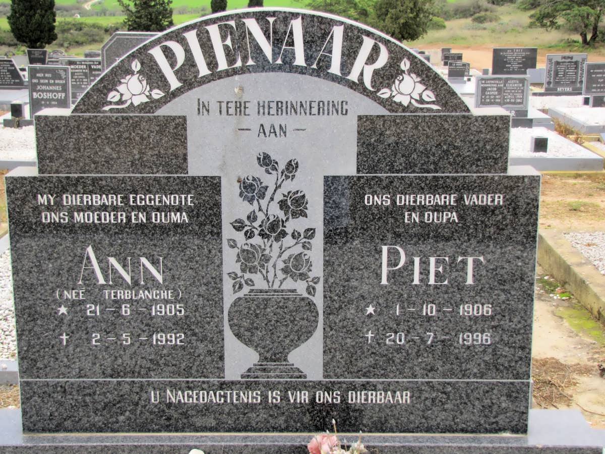 PIENAAR Piet 1906-1996 &amp; Ann TERBLANCHE 1905-1992