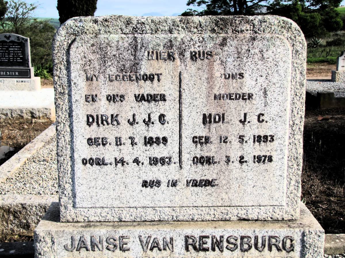 RENSBURG Dirk J.J.C., Janse van 1889-1963 &amp; Mol J.C. 1893-1978