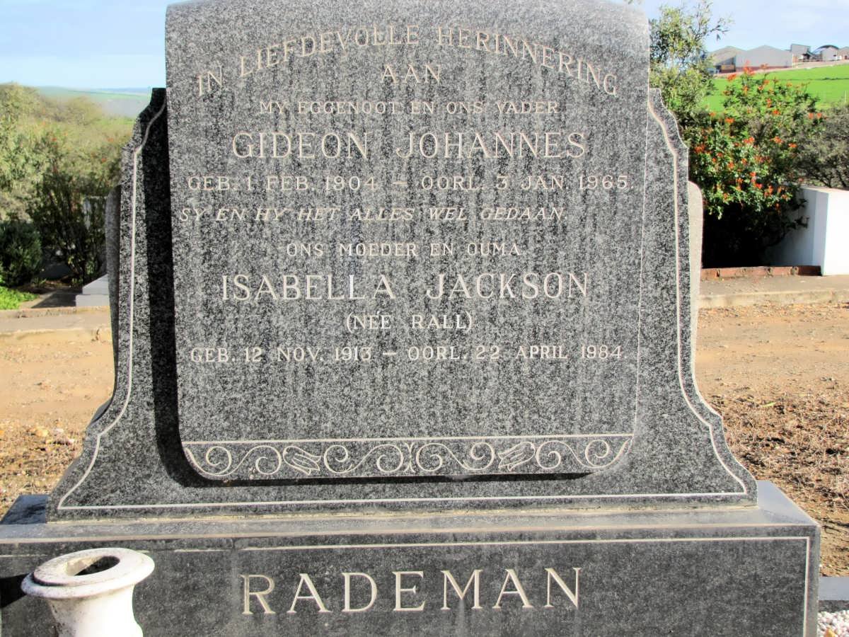 RADEMAN Gideon Johannes 1904-1965 &amp; Isabella Jackson RALL 1913-1984