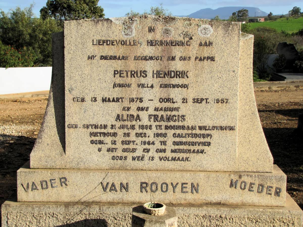 ROOYEN Petrus Hendrik, van 1875-1957 &amp; Alida Francis SNYMAN 1880-1964