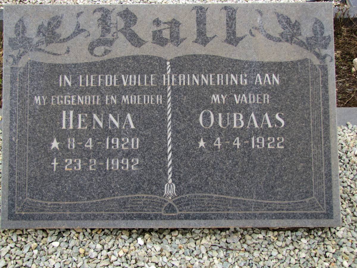 RALL Oubaas 1922- &amp; Henna 1920-1992