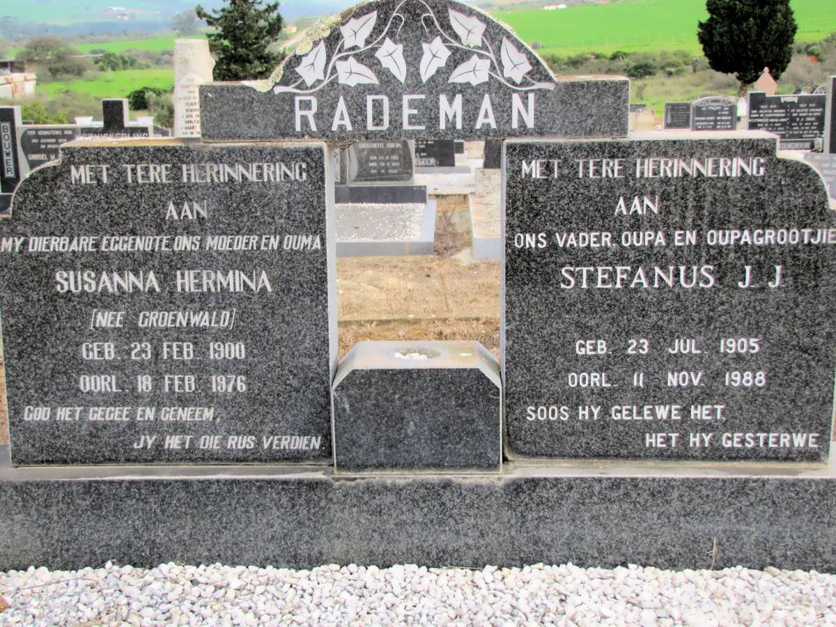 RADEMAN Stefanus J.J. 1905-1988 &amp; Susanna Hermina GROENEWALD 1900-1976