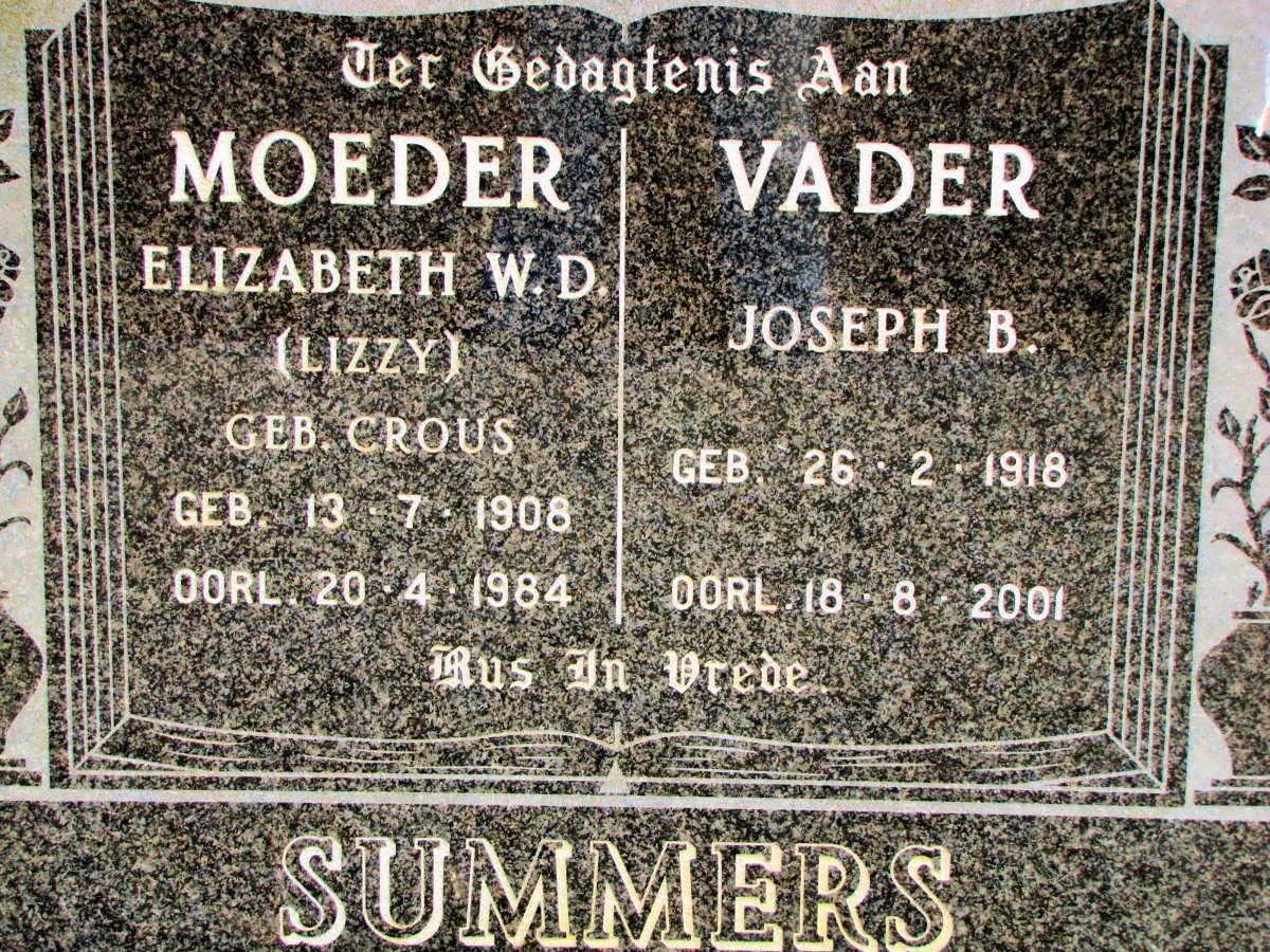 SUMMERS Joseph B. 1918-2001 &amp; Elizabeth W.D. CROUS 1908-1984