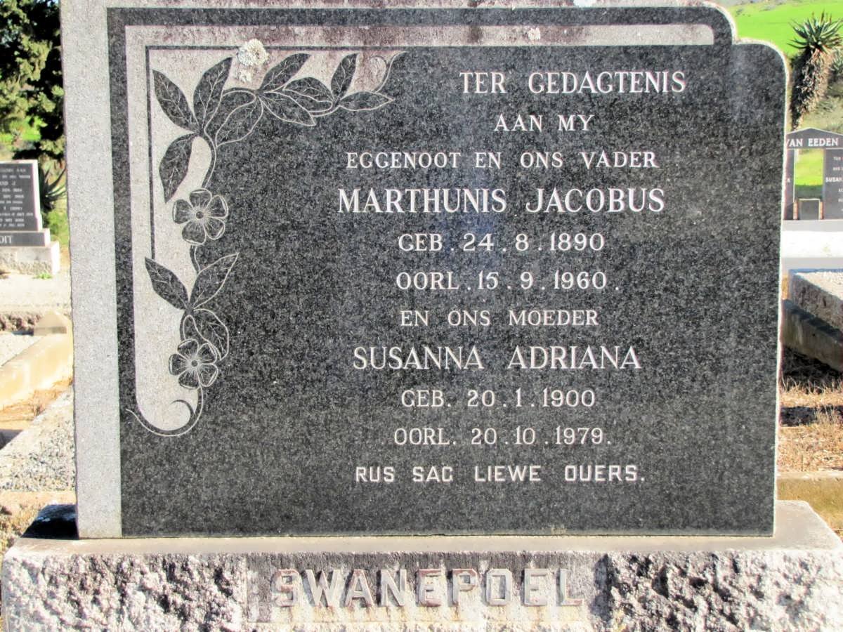 SWANEPOEL Marthunis Jacobus 1890-1960 &amp; Susanna Adriana 1900-1979