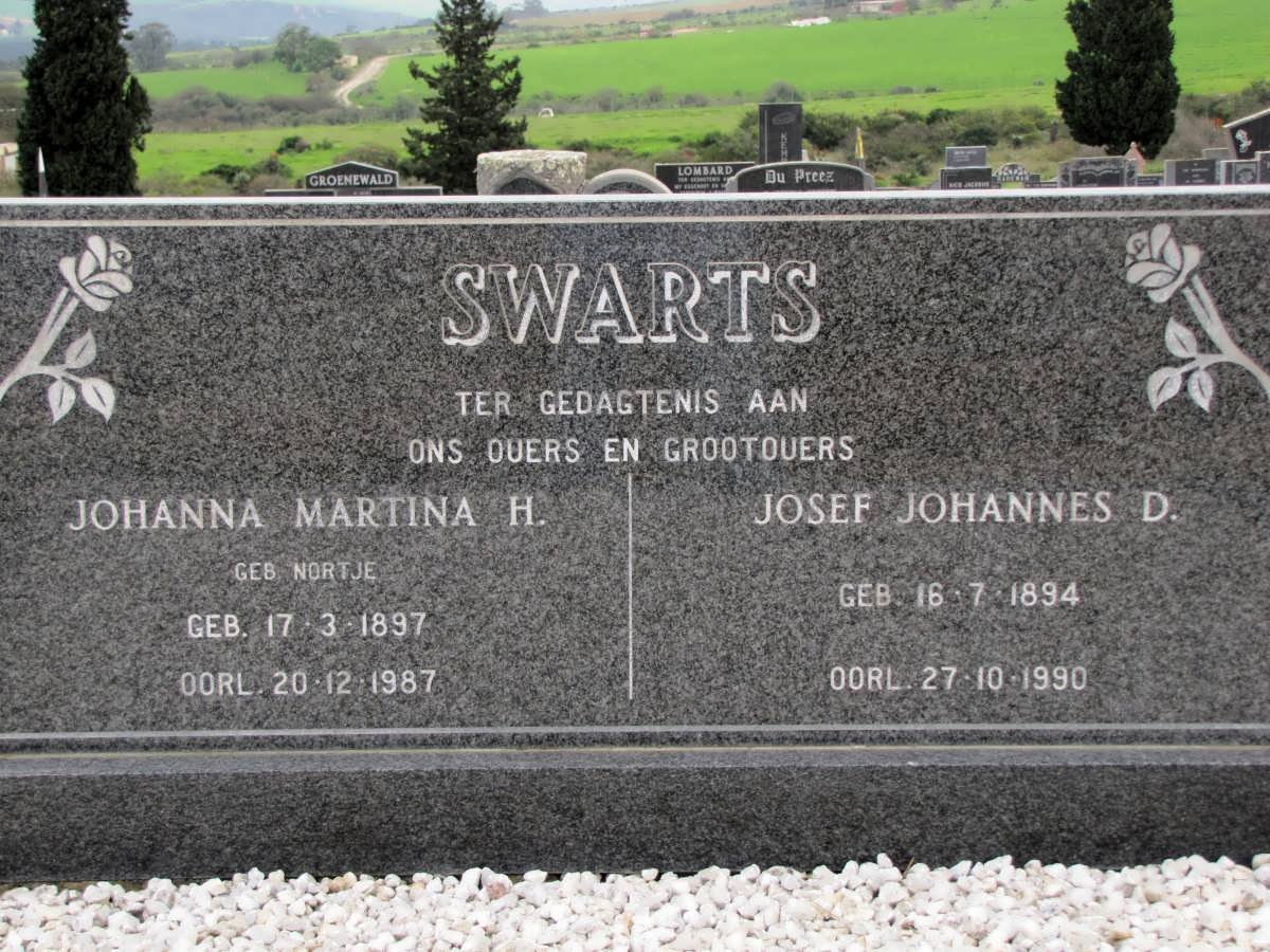 SWARTS Josef Johannes D. 1894-1990 &amp; Johanna Martina H. NORTJE 1897-1987