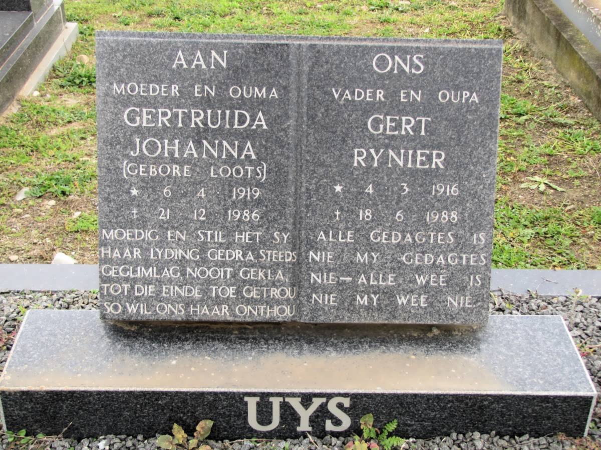 UYS Gert Rynier 1916-1988 &amp; Gertruida Johanna LOOTS 1919-1986