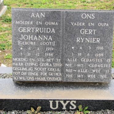 UYS Gert Rynier 1916-1988 &amp; Gertruida Johanna LOOTS 1919-1986