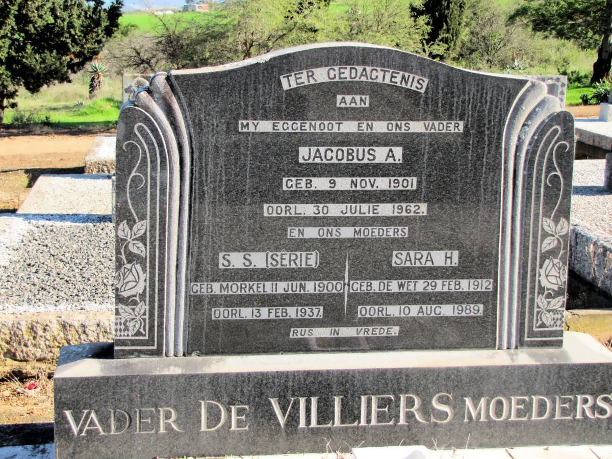 VILLIERS S.S., de 1901-1962 &amp; Sara H. DE WET 1912-1998