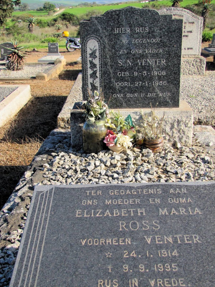 VENTER S.N. 1908-1956 &amp; Elizabeth Maria ROSS voorheen VENTER 1914-1995