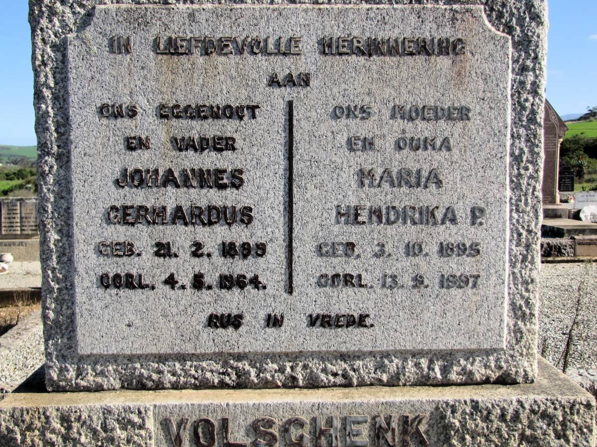 VOLSCHENK Johannes Gerhardus 1899-1964 &amp; Maria Hendrika P. 1895-1997