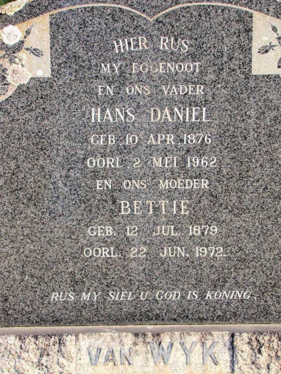 WYK Hans Daniel, van 1876-1962 &amp; Bettie 1879-1972