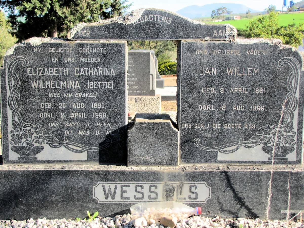 WESSELS Jan Willem 1881-1966 &amp; Elizabeth Catharina Wilhelmina VAN BRAKEL 1890-1960