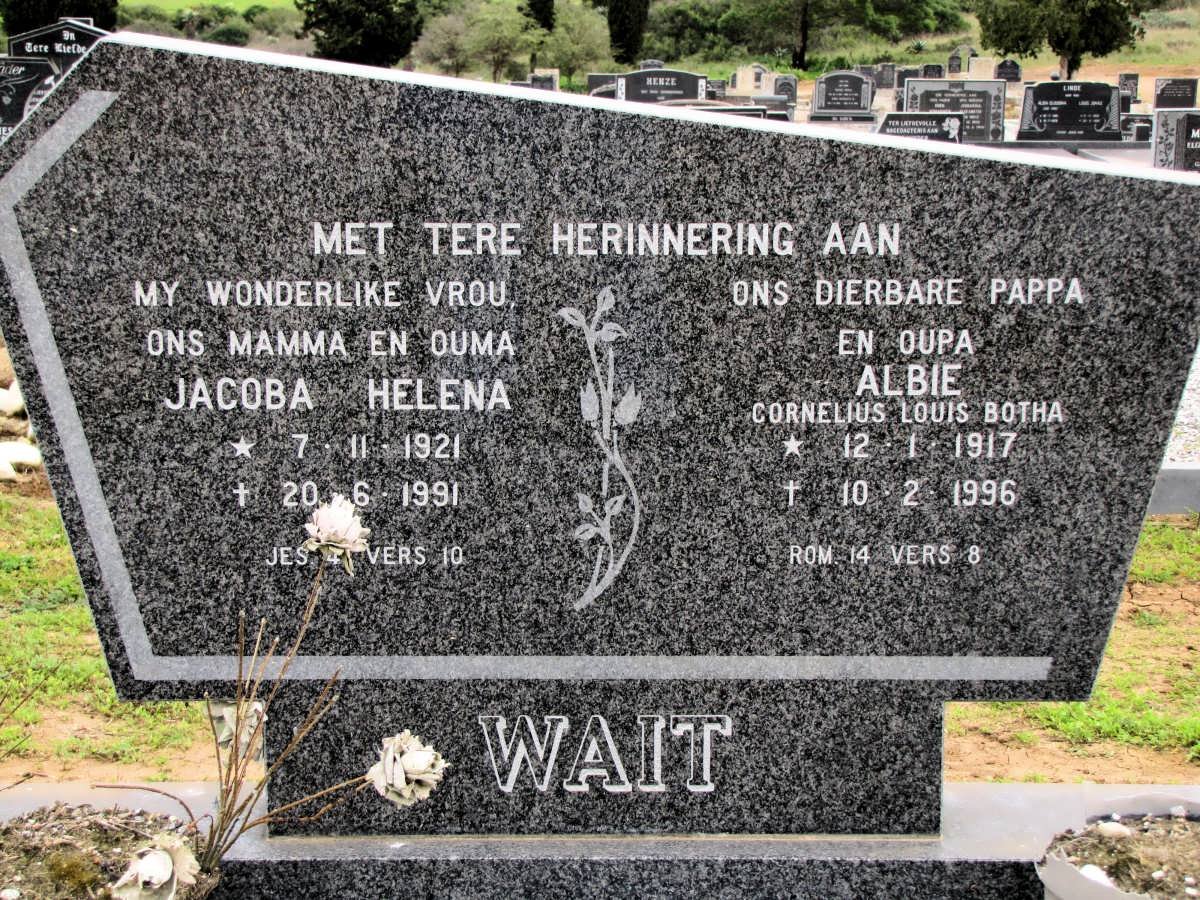 WAIT Cornelius Louis Botha 1917-1996 &amp; Jacoba Helena 1921-1991