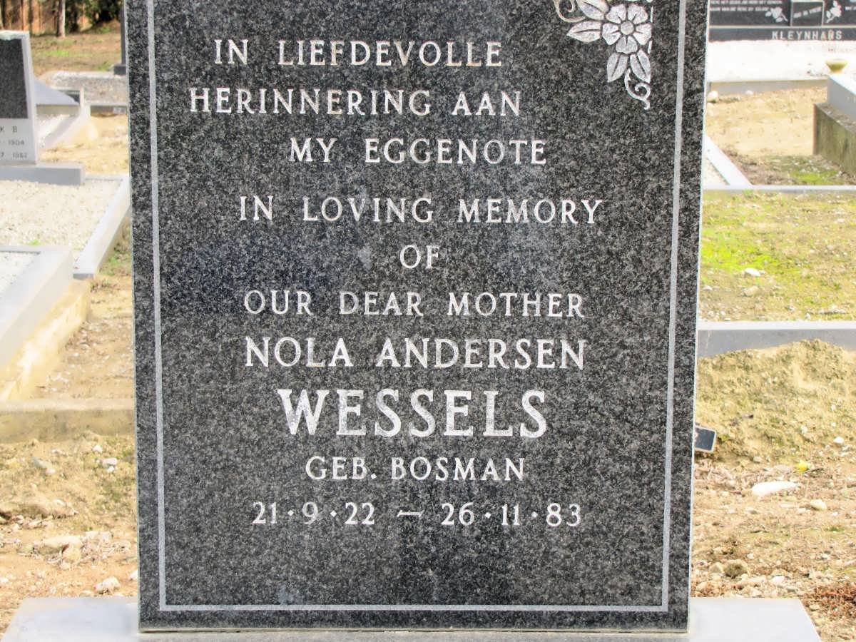 WESSELS Nola Andersen nee BOSMAN 1922-1983