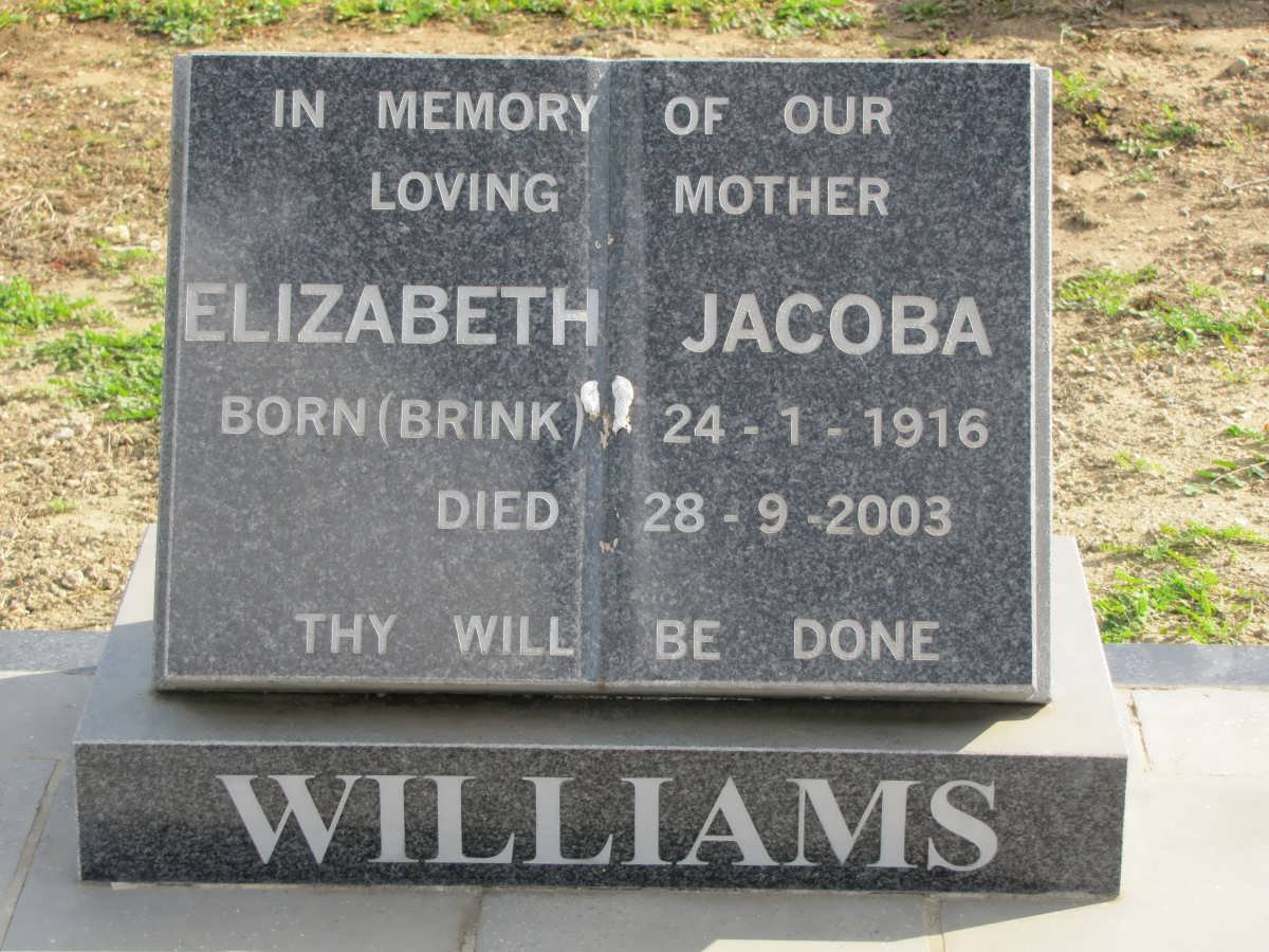 WILLIAMS Elizabeth Jacoba nee BRINK 1916-2003