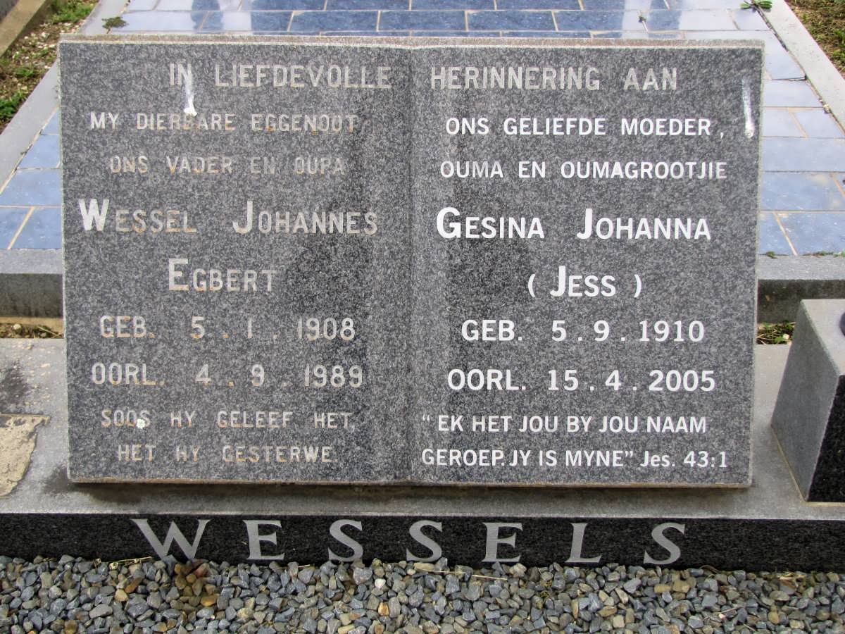 WESSELS Wessel Johannes Egbert 1908-1989 &amp; Gesina Johanna 1910-2005