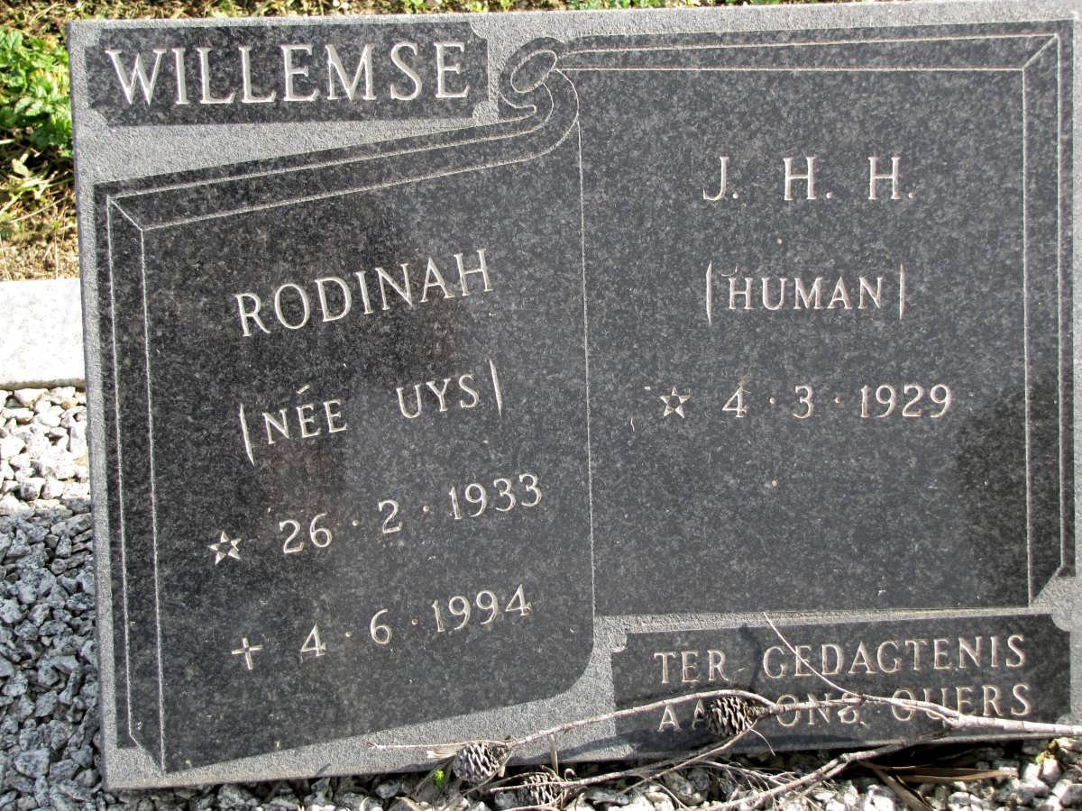 WILLEMSE J.H.H. 1929- &amp; Rodinah UYS 1933-1994
