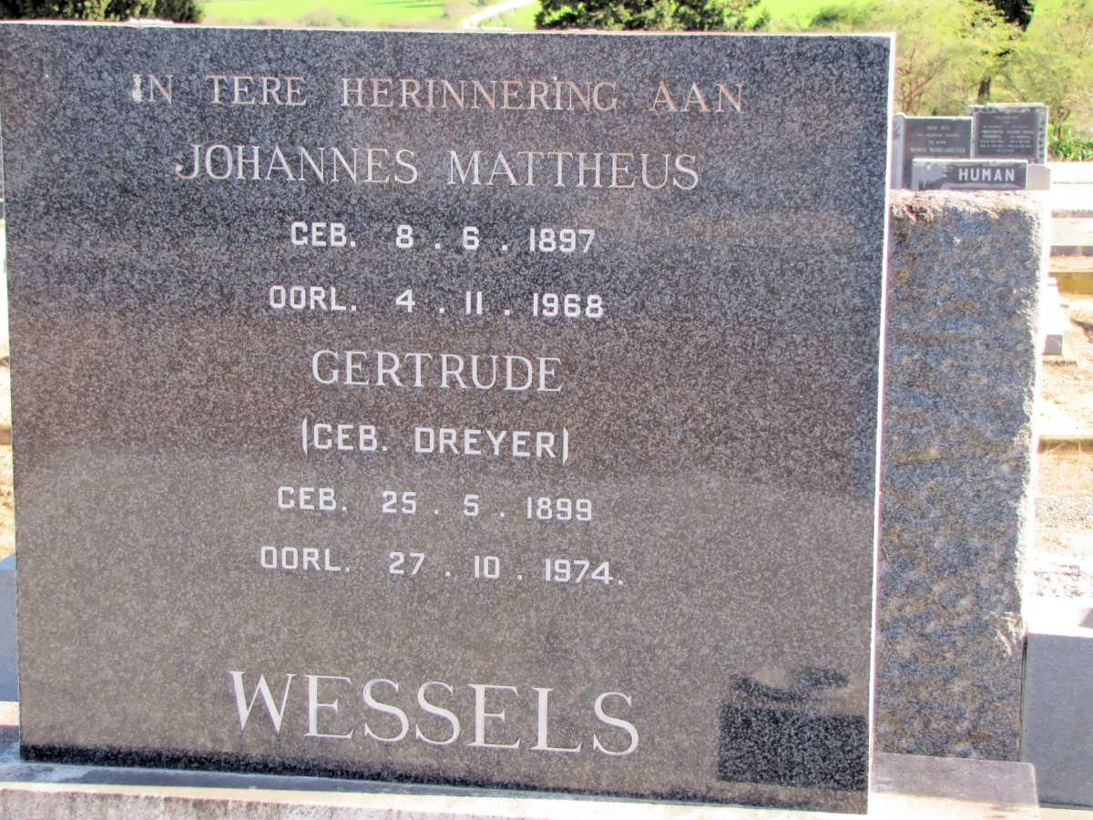 WESSELS Johannes Mattheus 1897-1968 &amp; Gertrude DREYER 1899-1974