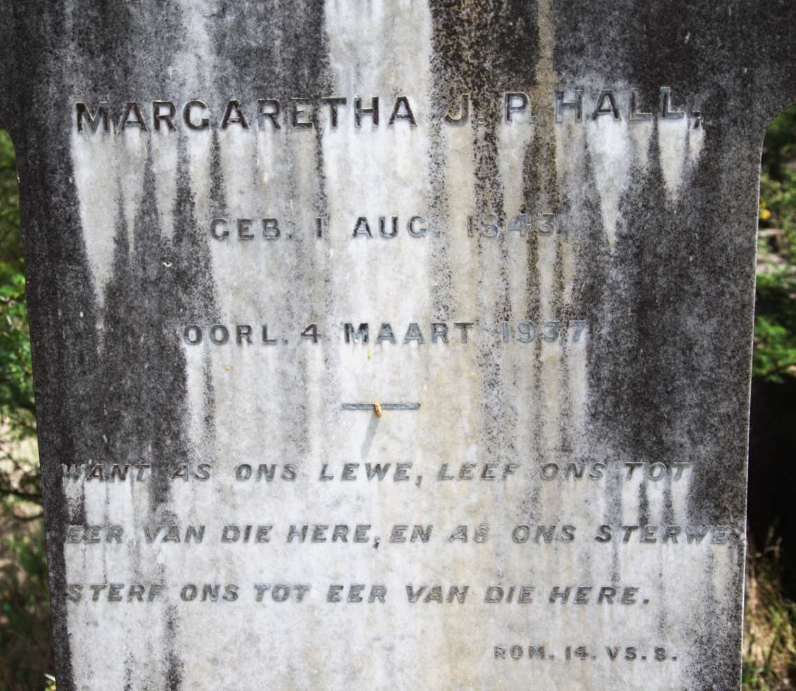 HALL Margaretha J.P. 1843-1937