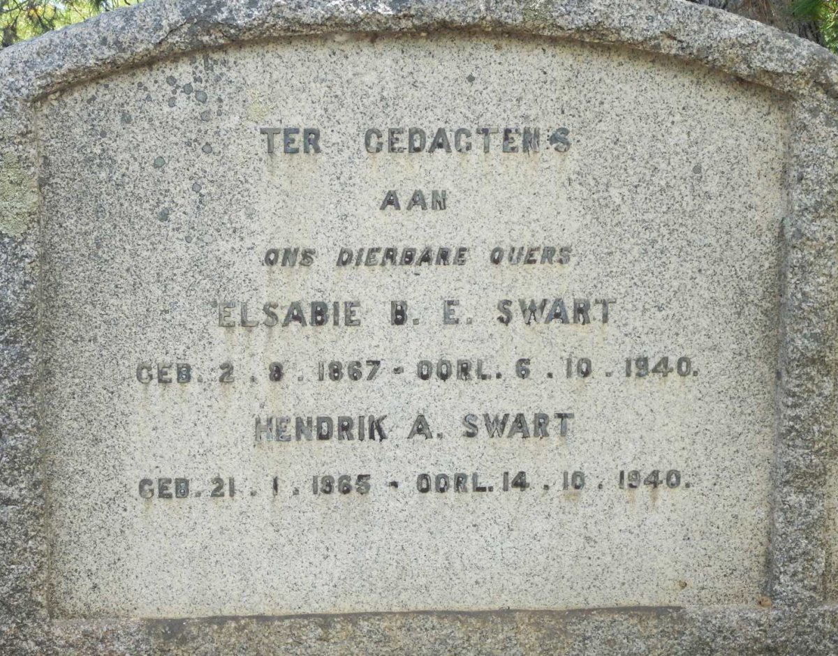 SWART Hendrik A. 1865-1940 &amp; Elsabie B.E. 1867-1940