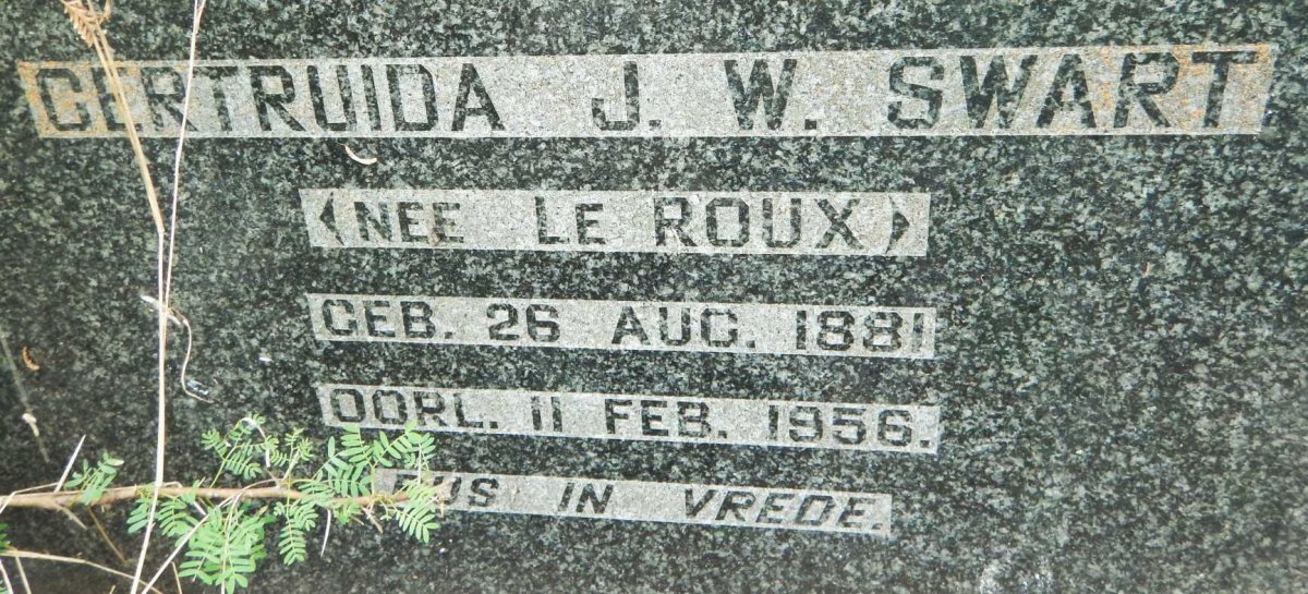 SWART Jacobus N. 1882-1956 &amp; Gertruida J.W. LE ROUX 1881-1956