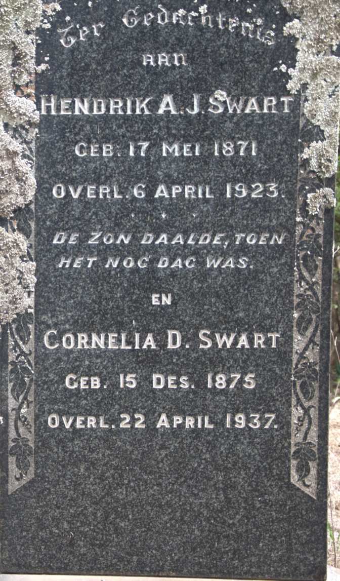 SWART Hendrik A.J. 1871-1923 &amp; Cornelia D. 1875-1937