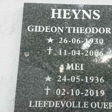 HEYNS Gideon Theodorus 1930-2006 &amp; Mei 1936-2019