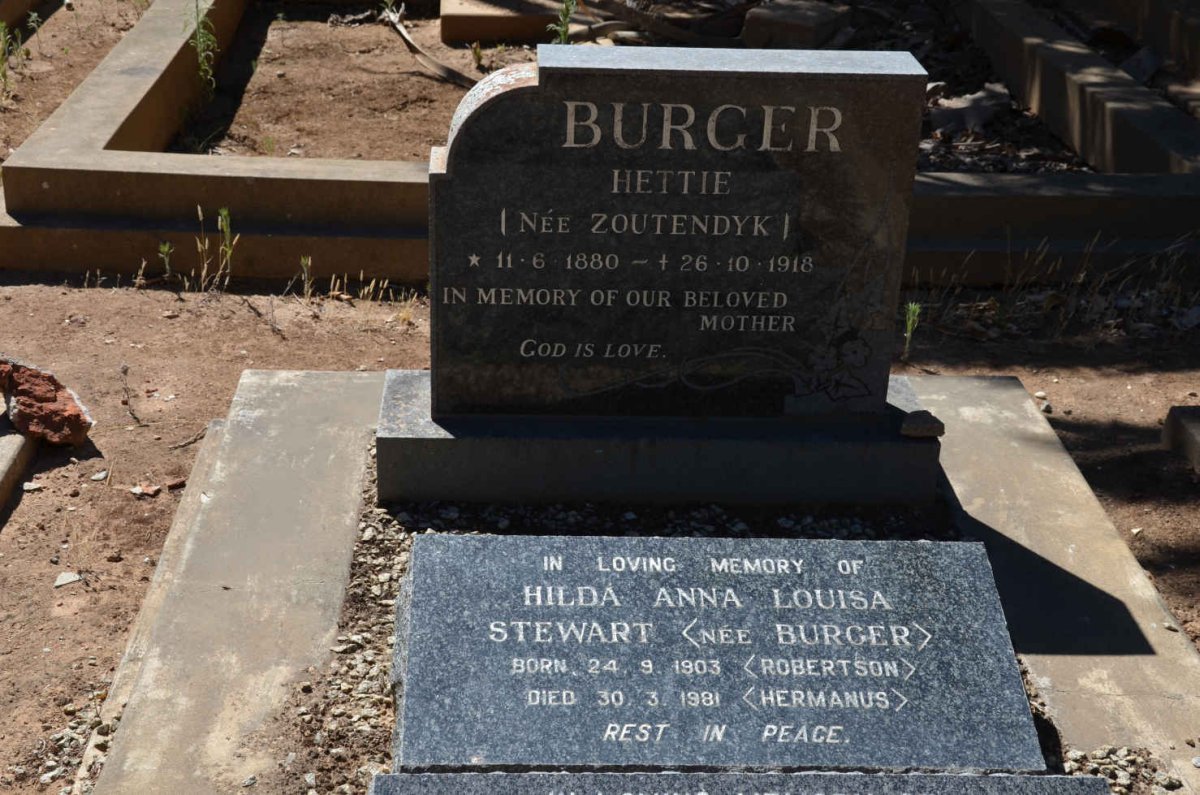 BURGER Hettie nee ZOUTENDYK 1880-1918