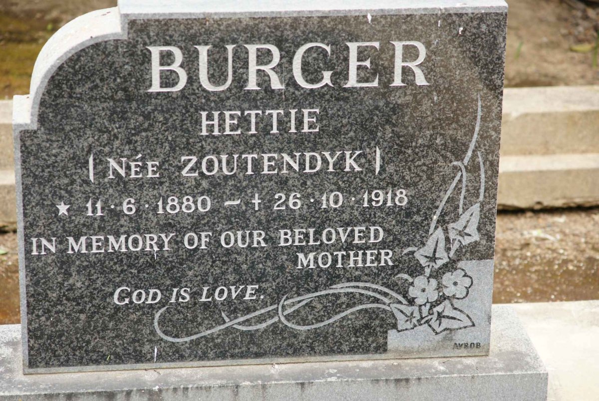 BURGER Hettie nee ZOUTENDYK 1880-1918