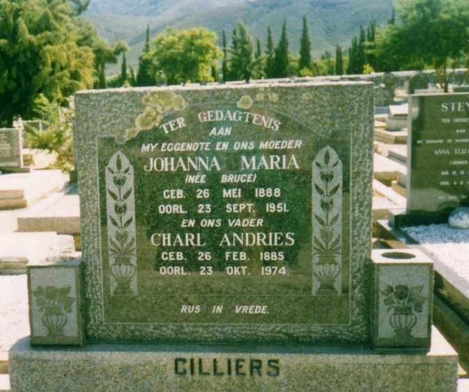 CILLIERS Charl Andries 1885-1974 &amp; Johanna Maria BRUCE 1888-1951