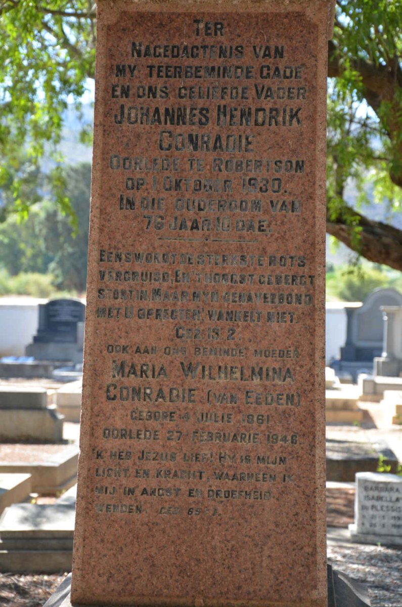 CONRADIE Johannes Hendrik -1930 &amp; Maria Wilhelmina VAN EEDEN 1861-1946