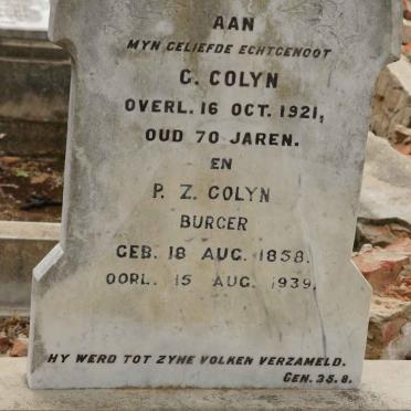 COLYN C. -1921 &amp; P.Z. BURGER 1858-1939
