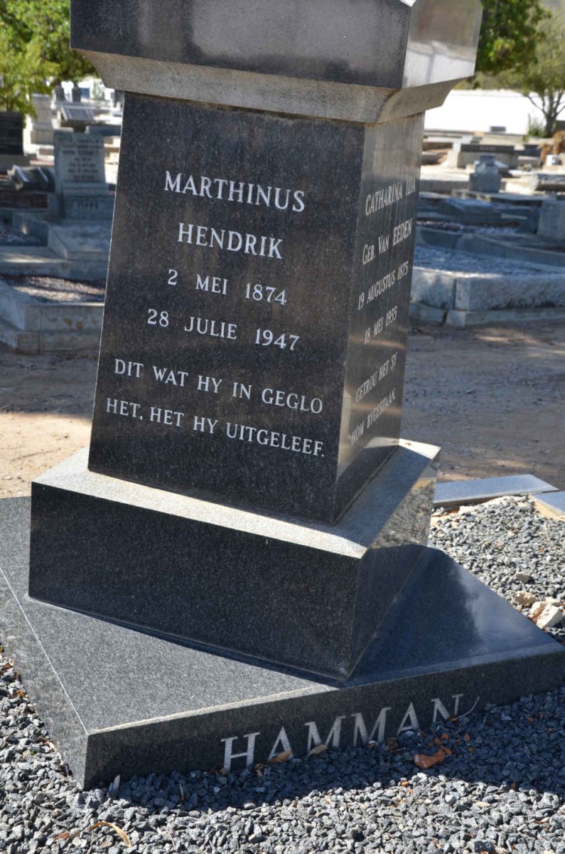 HAMMAN Marthinus Hendrik 1874-1947 &amp; Catharina Ida VAN EEDEN 1875-1955