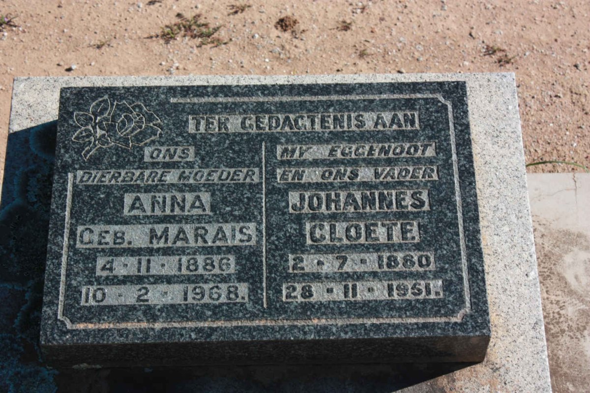 MARAIS Johannes Cloete 1881-1951 &amp; Anna MARAIS 1886-1968