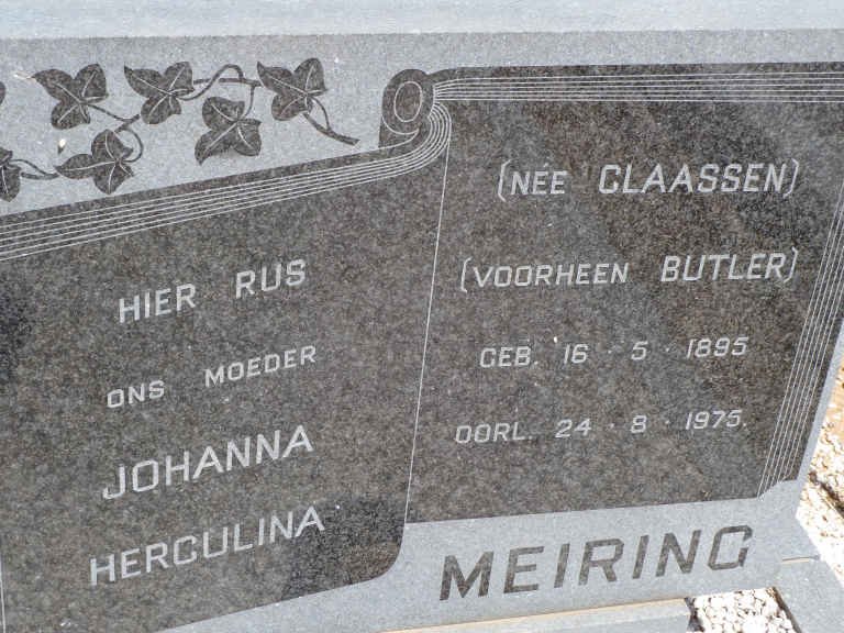 MEIRING Johanna Herculina formerly BUTLER nee CLAASSEN 1895-1975