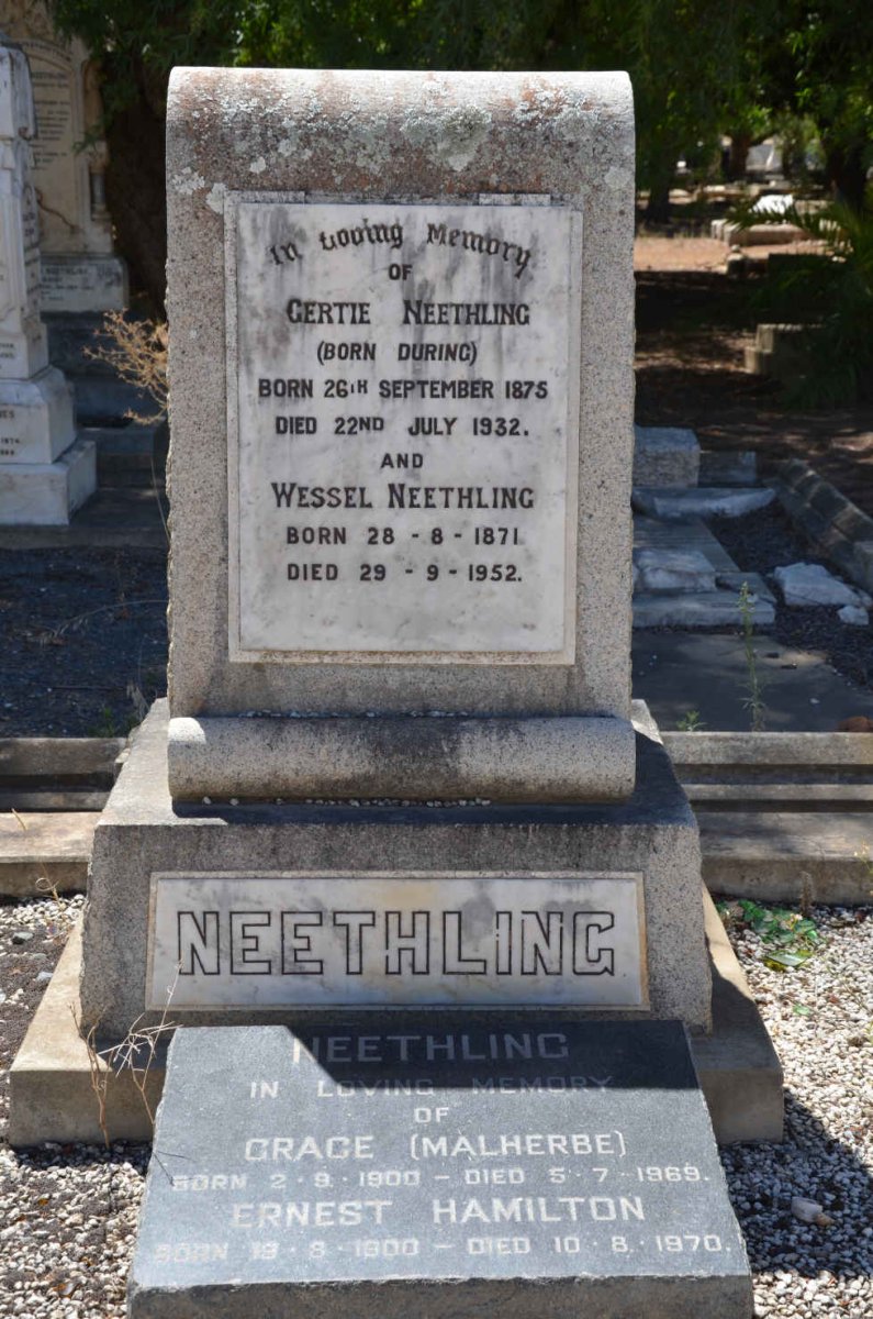 NEETHLING Wessel 1871-1952 &amp; Gertie DURING 1875-1932 :: NEETHLING Ernest Hamilton 1900-1970 &amp; Grace MALHERBE 1900-1969